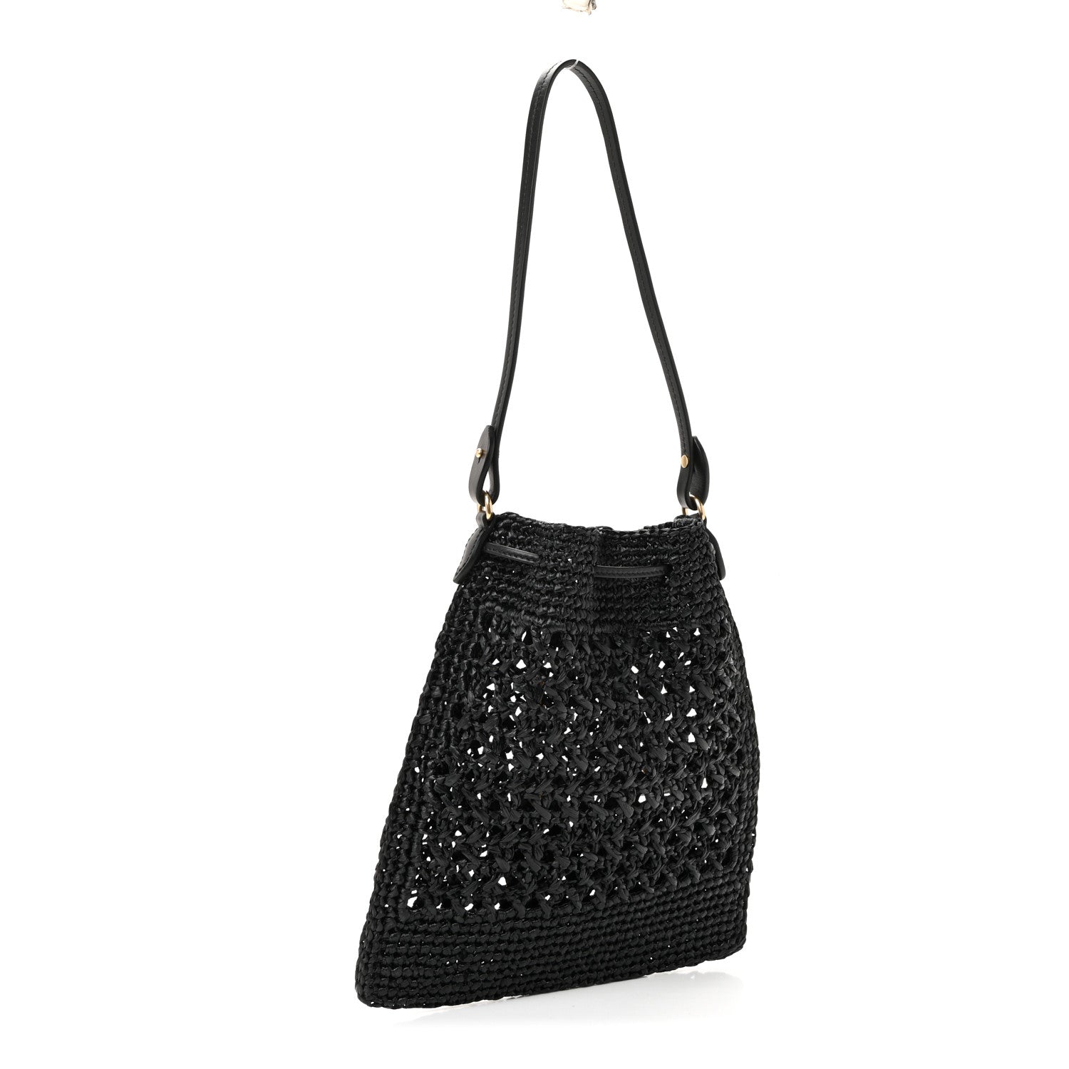 Miu Miu Raffia Crochet Drawstring Pouch Black Naturale 5 of 17