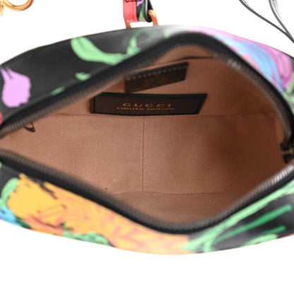 Gucci X KEN SCOTT Calfskin Matelasse Floral Print Mini GG Marmont Chain Shoulder Bag Black Pink 5 of 9