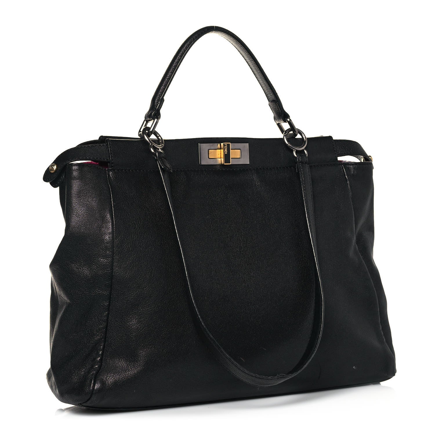 Fendi Goatskin Large Peekaboo Iconic Satchel Black Lampone 3 of 16