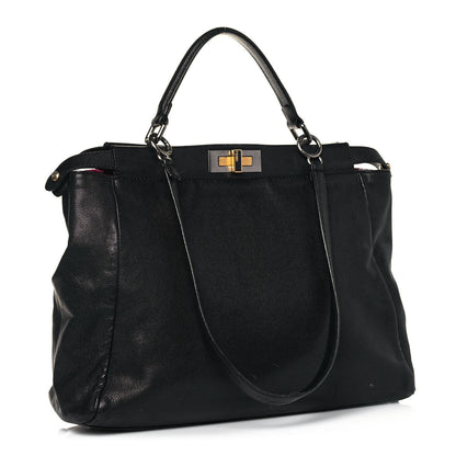 Fendi Goatskin Large Peekaboo Iconic Satchel Black Lampone 3 of 16