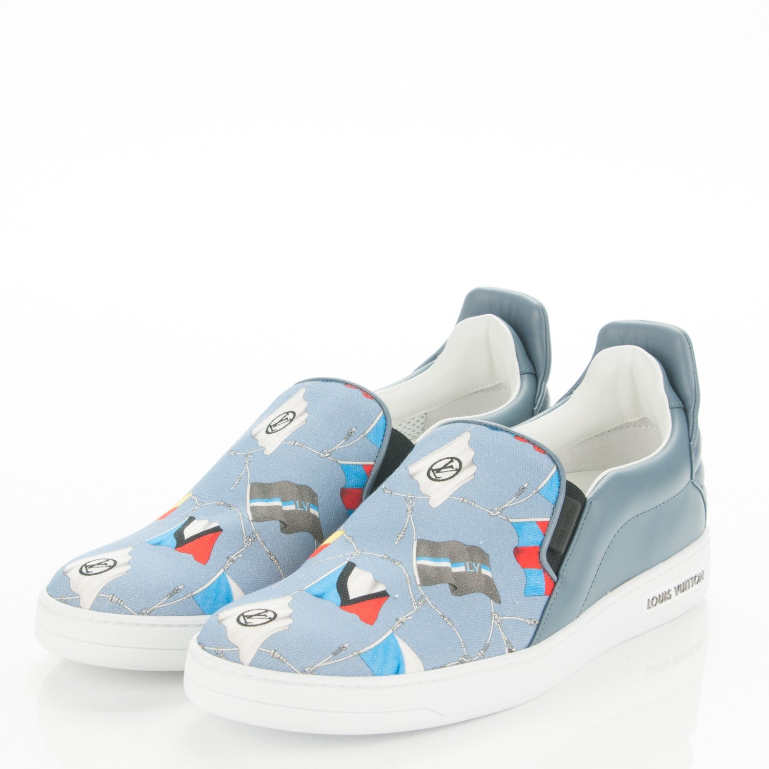 Louis Vuitton Calfskin Canvas Frontrow Slip On Sneakers 7 Indigo 3 of 7