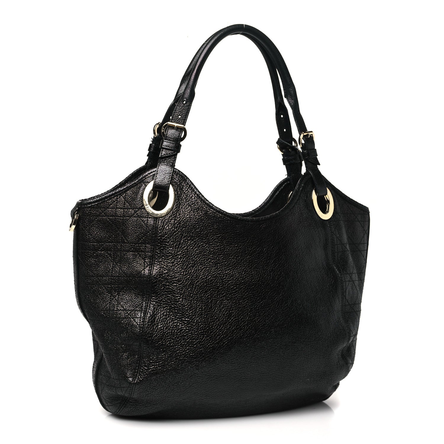 Christian Dior Ceramic Effect Deerskin Cannage Bee Tote Black 3 of 12