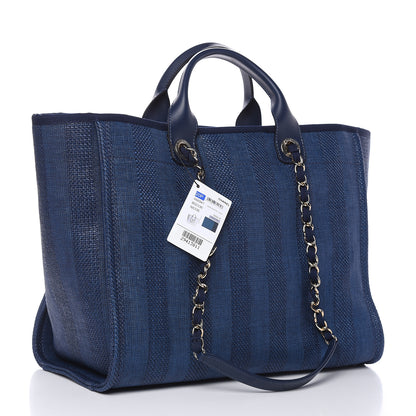Chanel Woven Straw Raffia Striped Large Deauville Tote Navy Blue 3 of 11