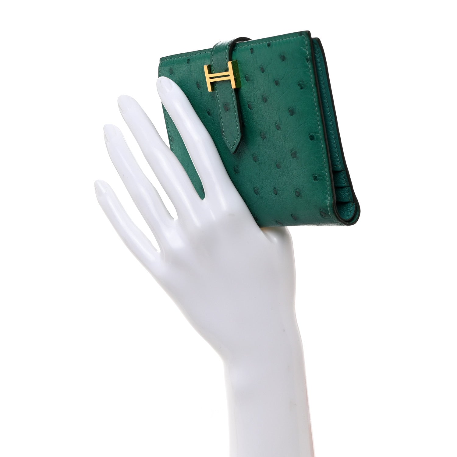 Hermes Ostrich Bearn Compact Wallet Vert Vertigo 2 of 10