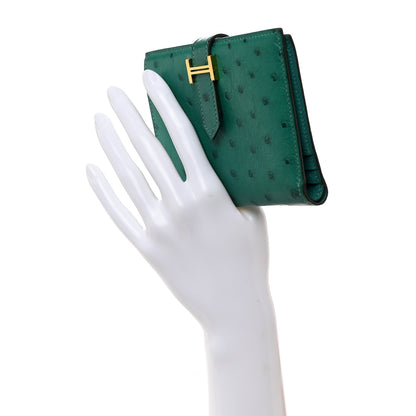 Hermes Ostrich Bearn Compact Wallet Vert Vertigo 2 of 10