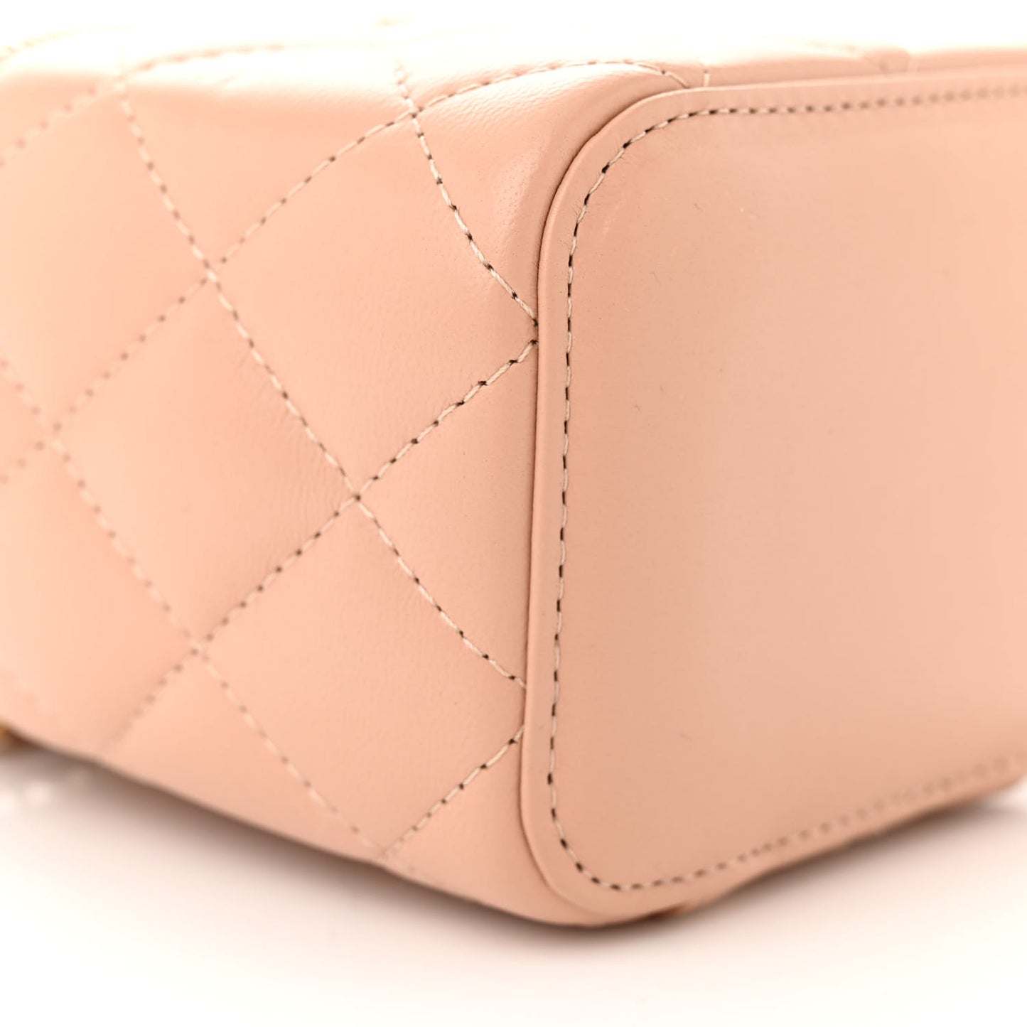 Lambskin Quilted Top Handle Mini Vanity Case With Chain Beige