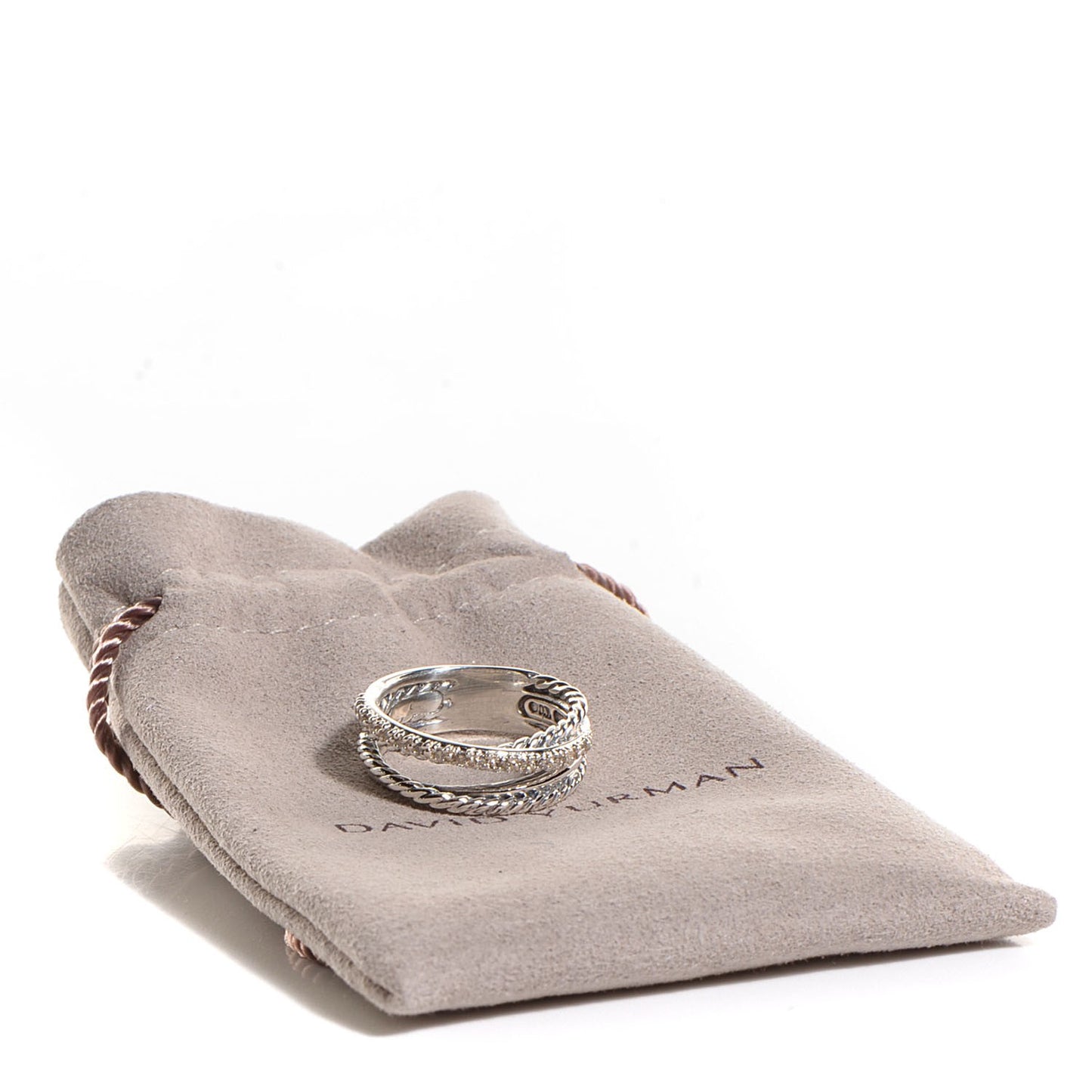Sterling Silver Pave Diamond 7mm Crossover Ring 5
