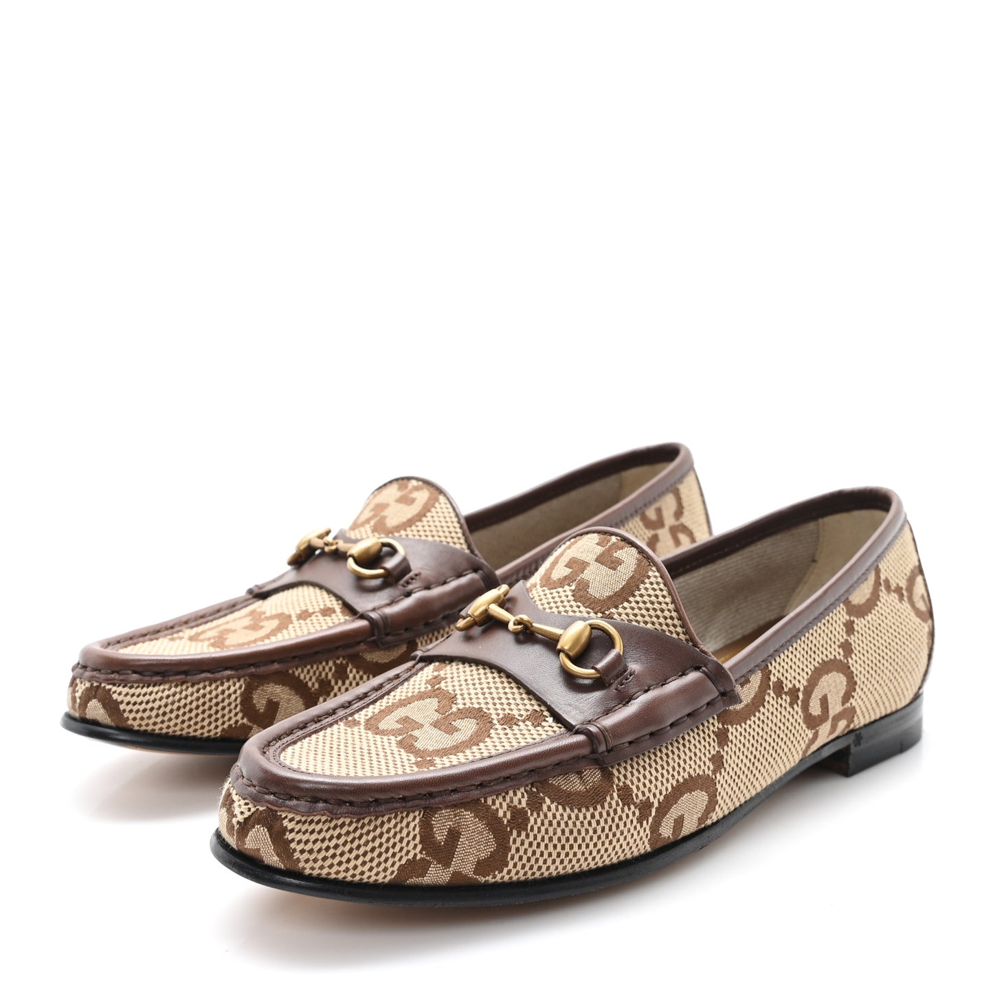 Monogram Jumbo GG Malaga Kid Horsebit Womens Jordaan Loafers 36.5 Beige Ebony New Acero
