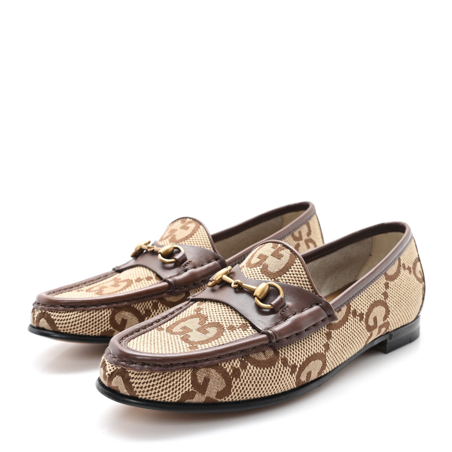 Gucci Monogram Jumbo GG Malaga Kid Horsebit Womens Jordaan Loafers 36.5 Beige Ebony New Acero 4 of 9
