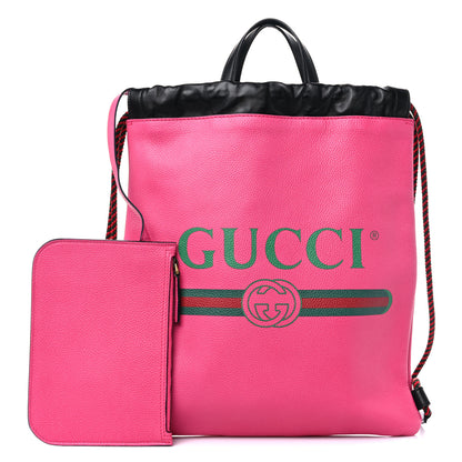 Gucci Grained Calfskin Logo Drawstring Backpack Box Pink Green Black 1 of 11