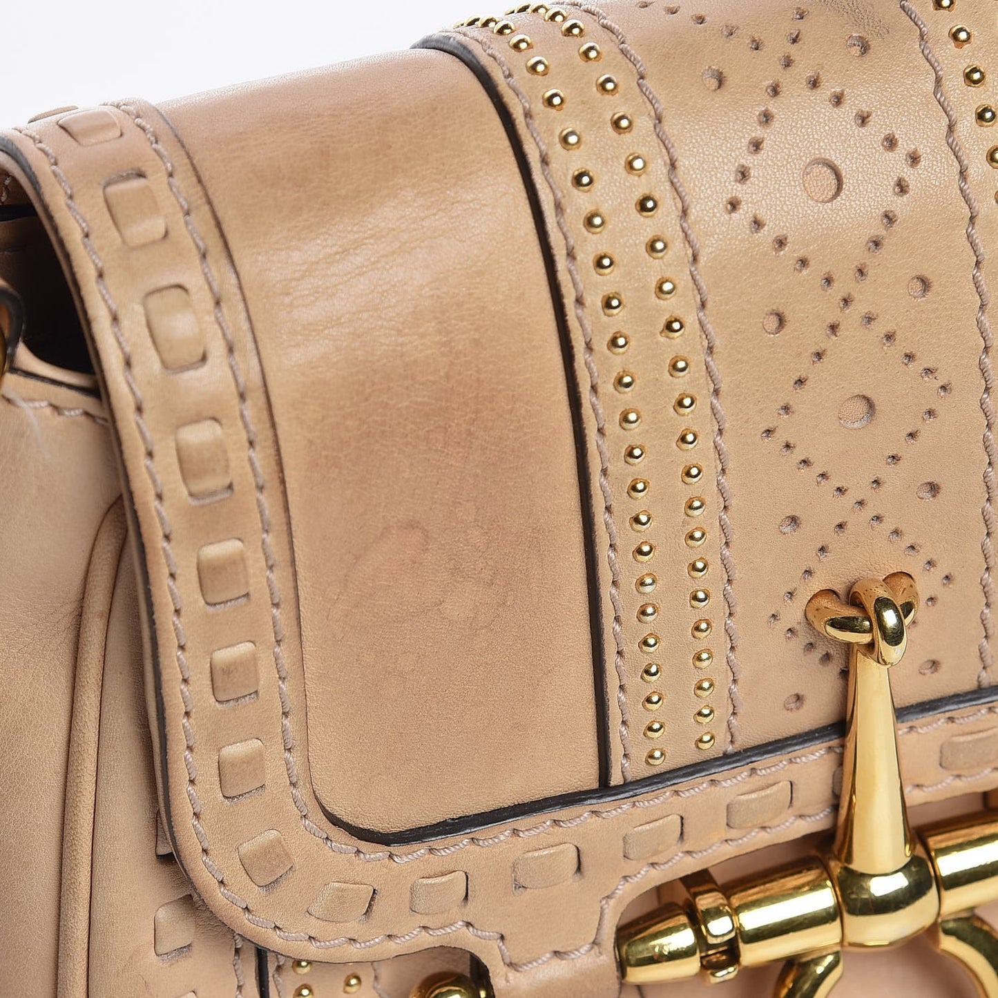 Calfskin Small Snaffle Bit Shoulder Bag Beige