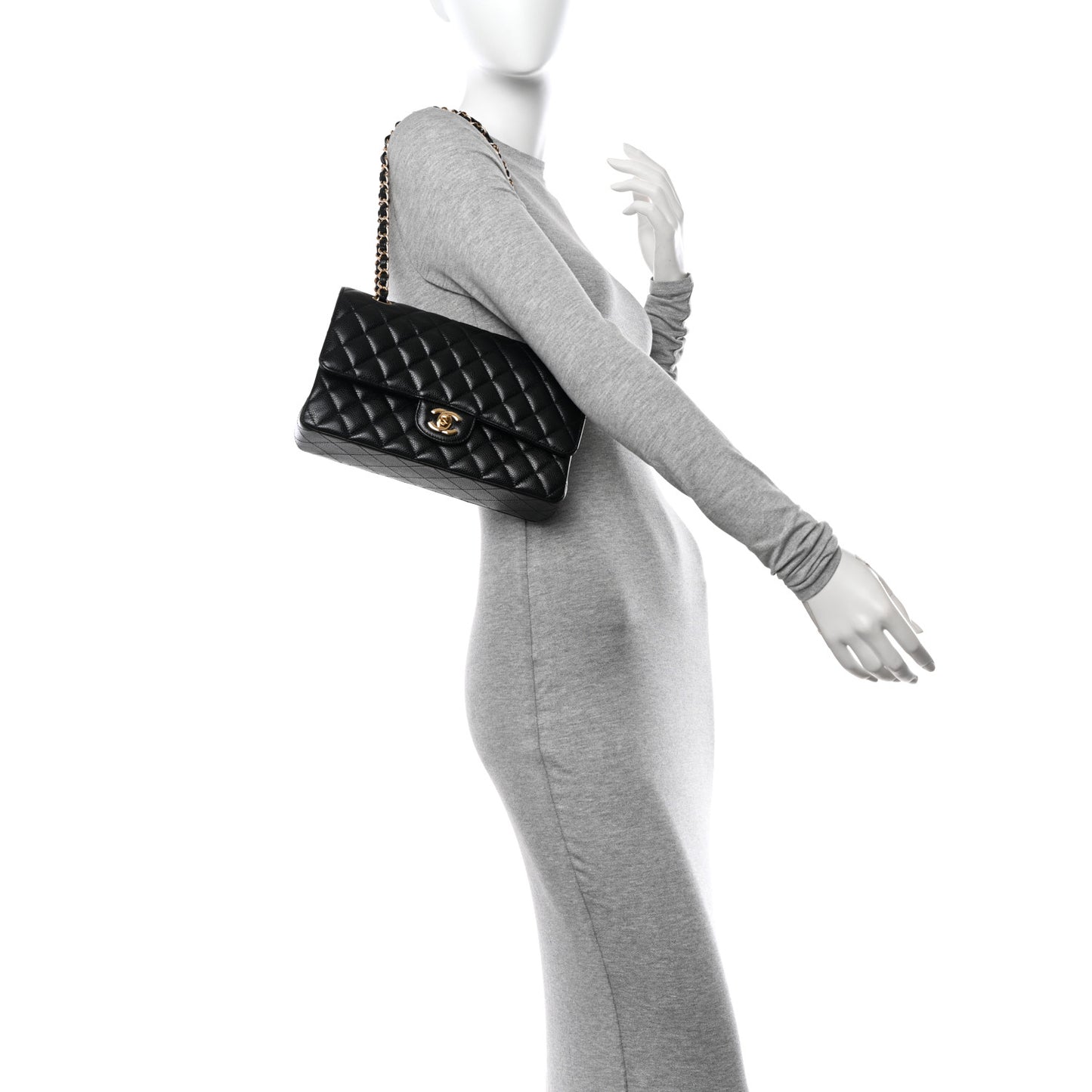 Caviar Quilted Medium Double Flap Black