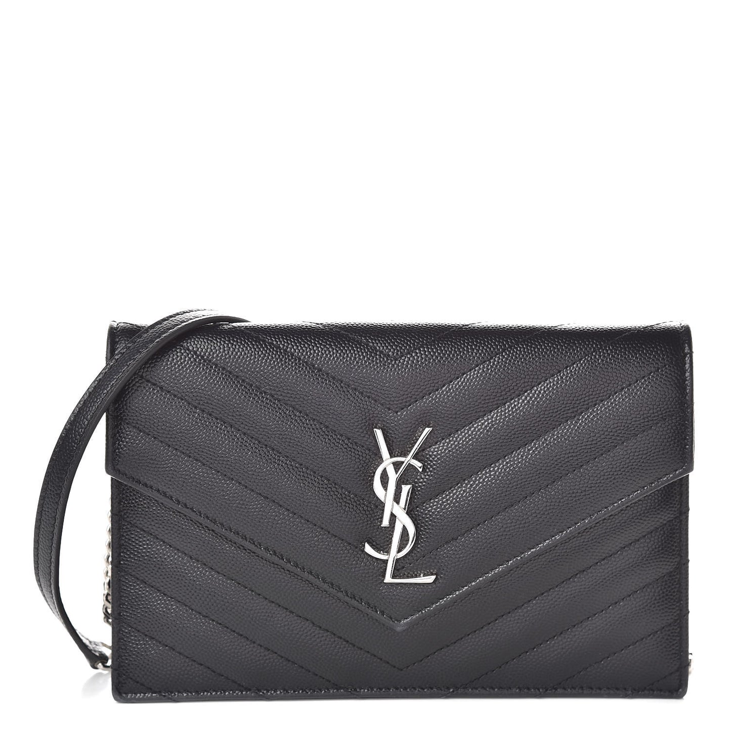 Grain De Poudre Matelasse Chevron Monogram Envelope Chain Wallet Black