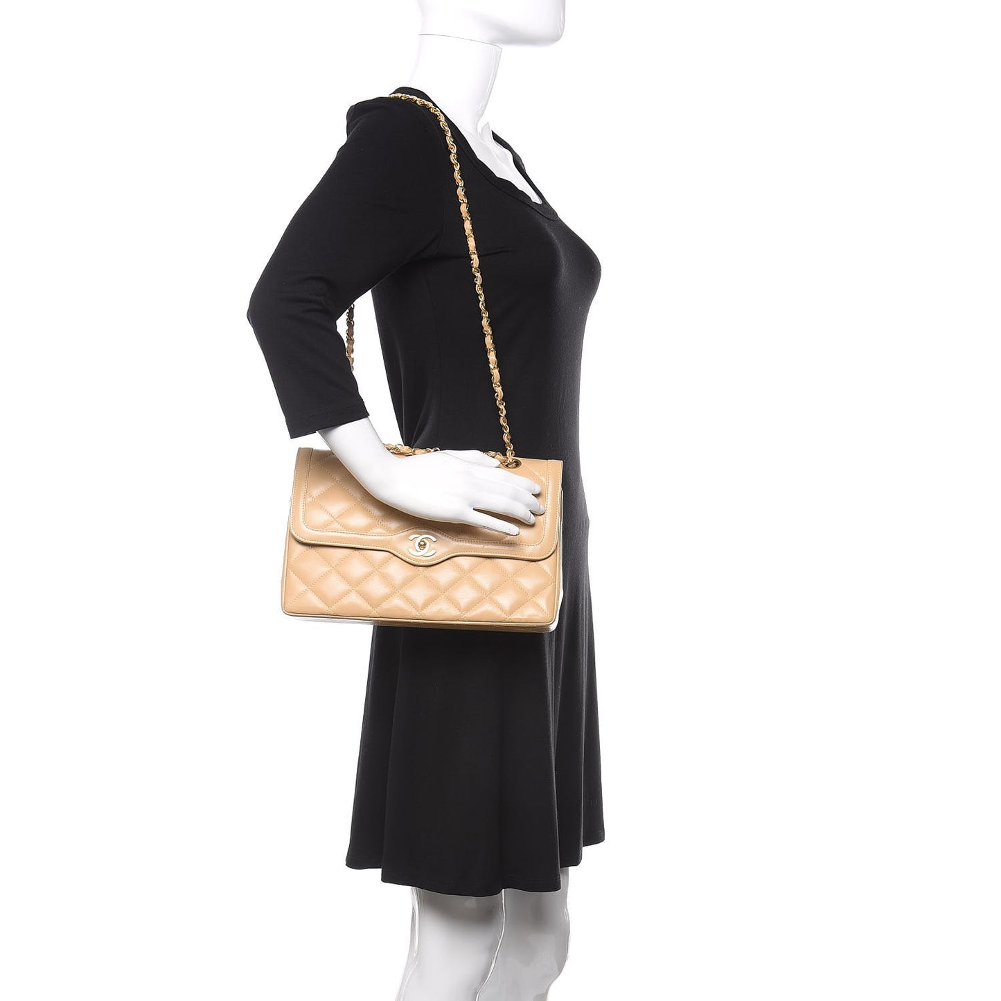 Lambskin Quilted Medium Double Flap Beige