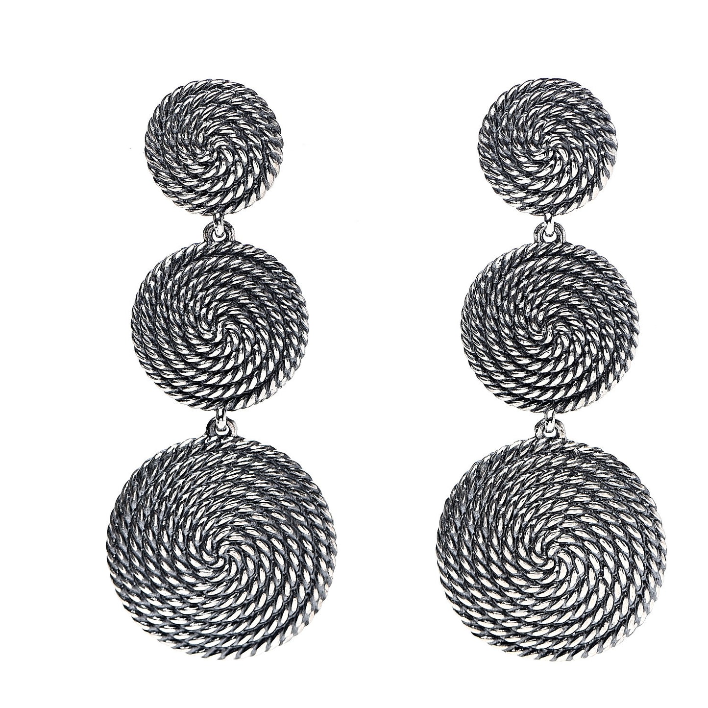 Sterling Silver Cable Coil Triple Drop Earrings