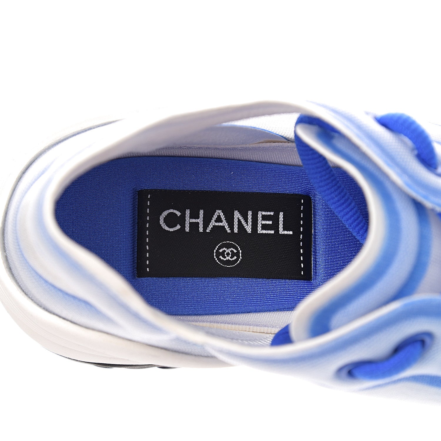 Chanel Calfskin Mesh Lycra Womens Logo Sneakers 36 White Blue 6 of 8