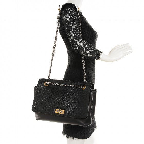 Lanvin Hammered Calfskin Large Happy Edgy Shoulder Bag Black 2 of 16