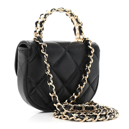 Chanel Lambskin Quilted Pearl Top Handle Clutch With Chain Black 3 of 13