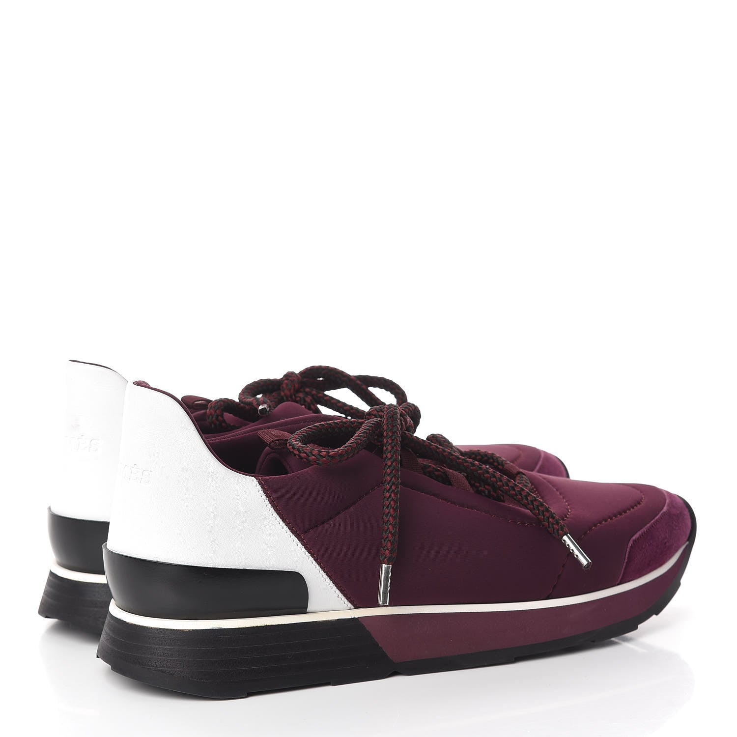 Hermes Tech Canvas Calfskin Suede Goatskin Womens Miles Sneakers 40 Lie De Vin Blanc 4 of 7