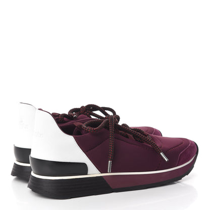 Hermes Tech Canvas Calfskin Suede Goatskin Womens Miles Sneakers 40 Lie De Vin Blanc 4 of 7