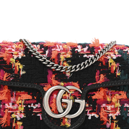Gucci Tweed Calfskin Check Poule Super Mini GG Marmont Shoulder Bag Pink Petroleum Multicolor Black 8 of 10