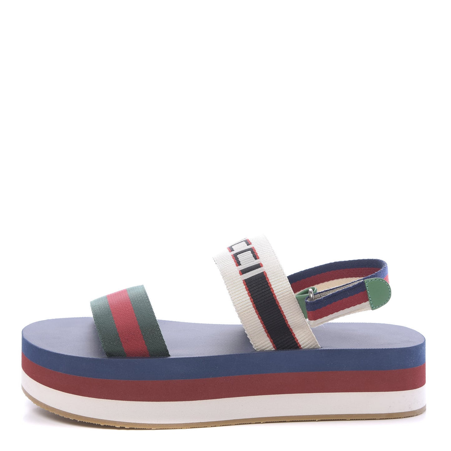 Nylon Stripe Logo Sylvie Web Platform Slingback Sandals 41 Green Red Ecru