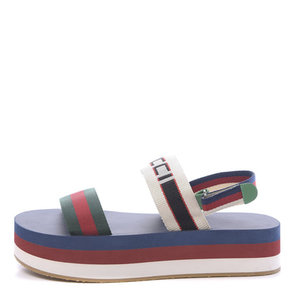 Gucci Nylon Stripe Logo Sylvie Web Platform Slingback Sandals 41 Green Red Ecru 1 of 8