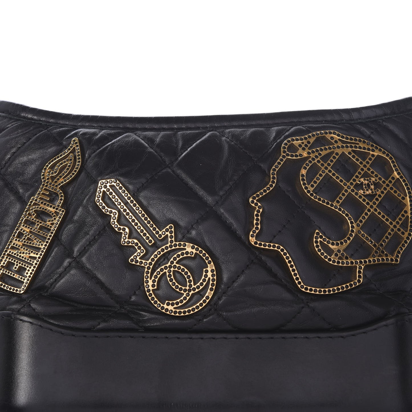 Aged Calfskin Quilted Charms Small Gabrielle Hobo Black