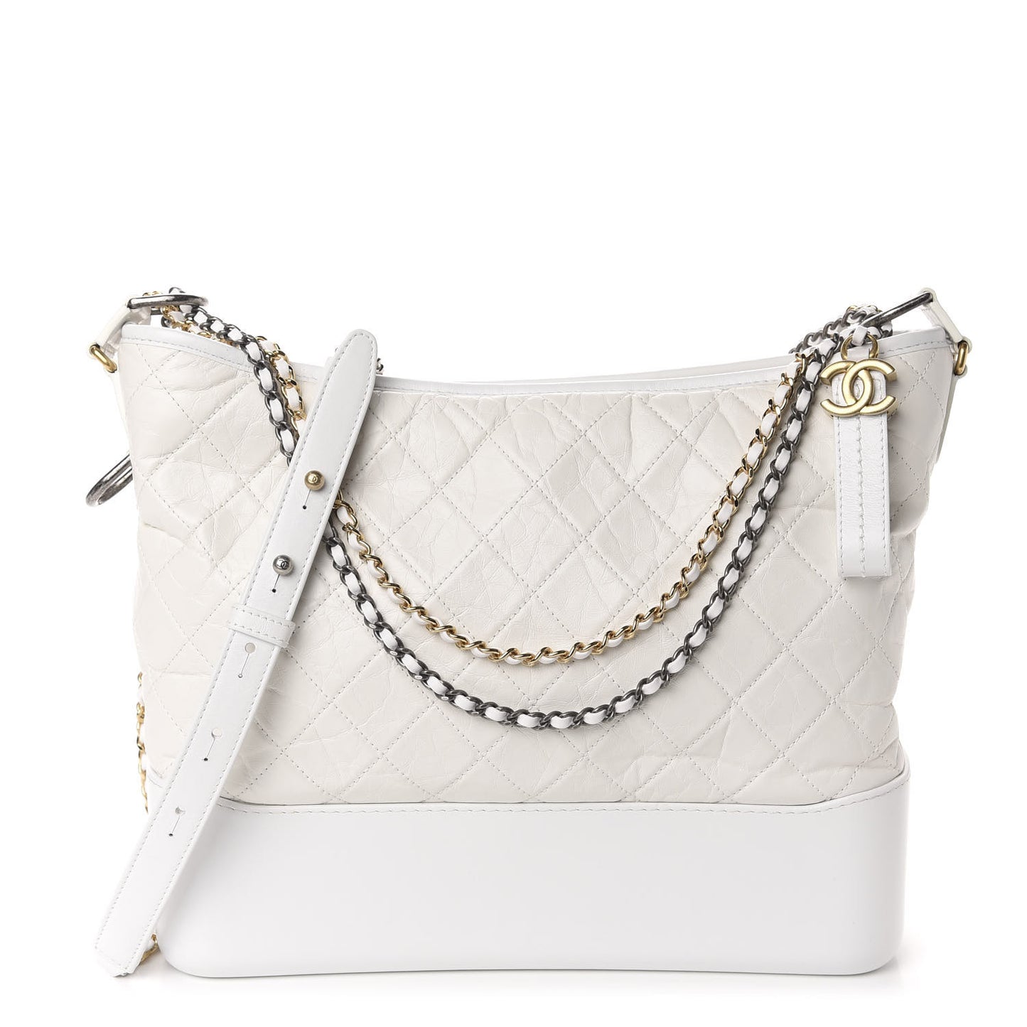 Aged Calfskin Quilted Large Gabrielle Hobo White