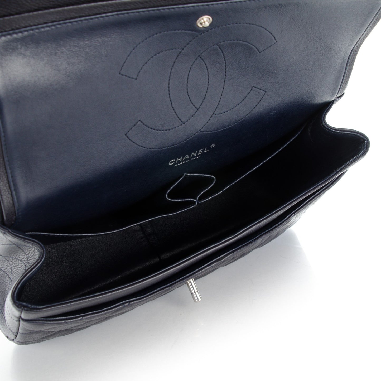 Caviar Quilted Jumbo Double Flap Navy Blue