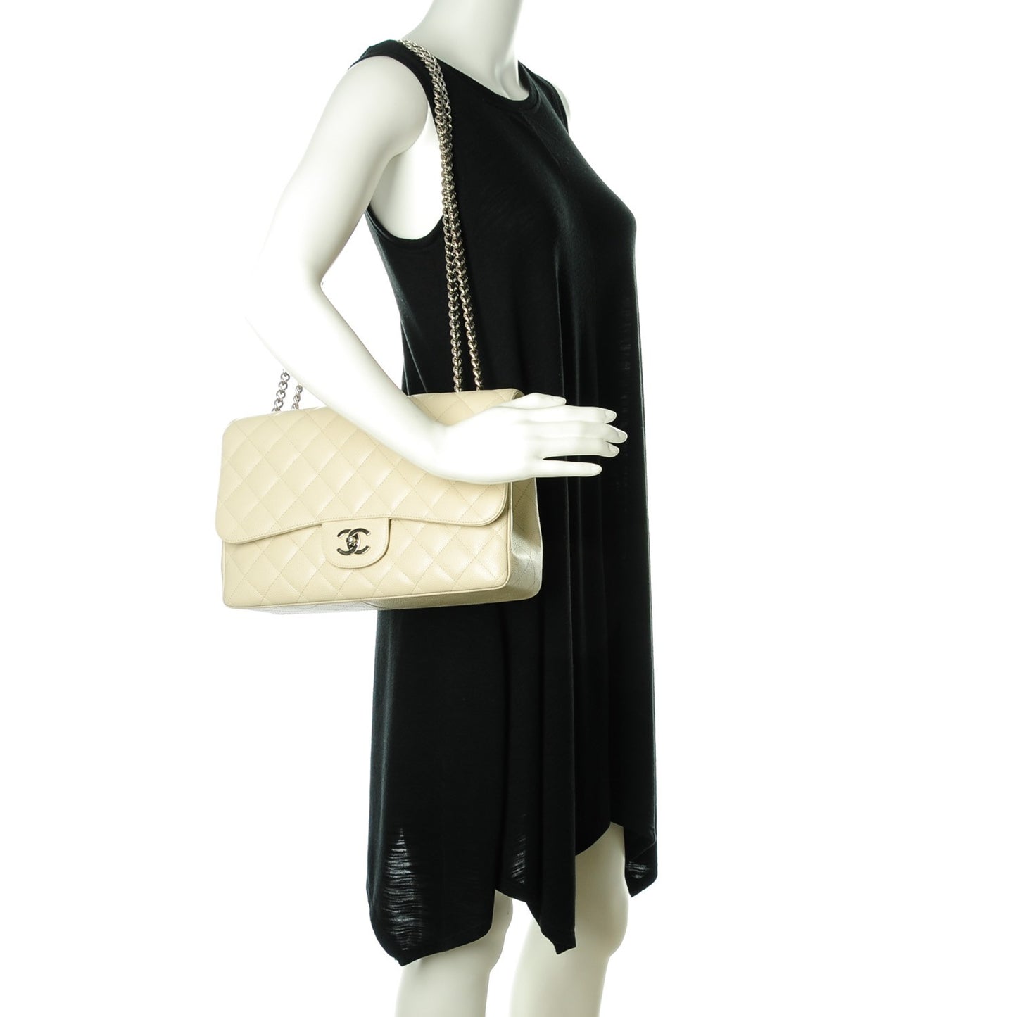 Caviar Jumbo Single Flap w Bijoux Chain White