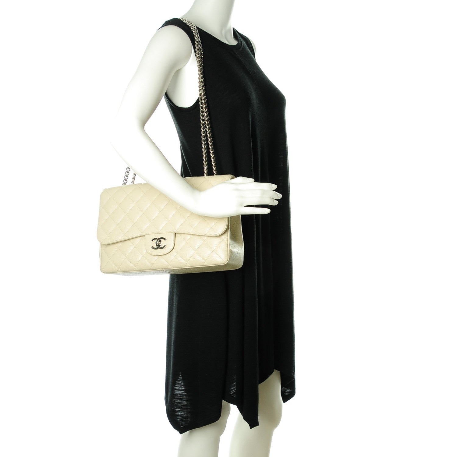 Chanel Caviar Jumbo Single Flap w Bijoux Chain White 2 of 9