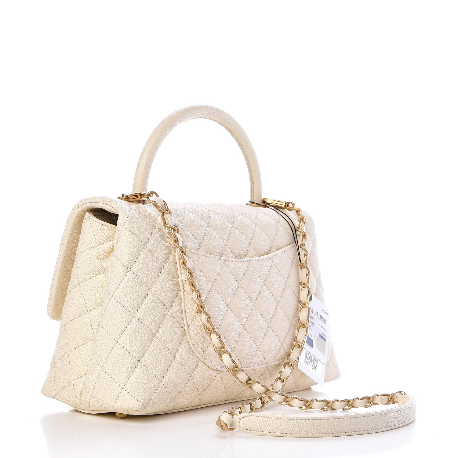Chanel Caviar Quilted Small Coco Handle Flap White 3 of 10
