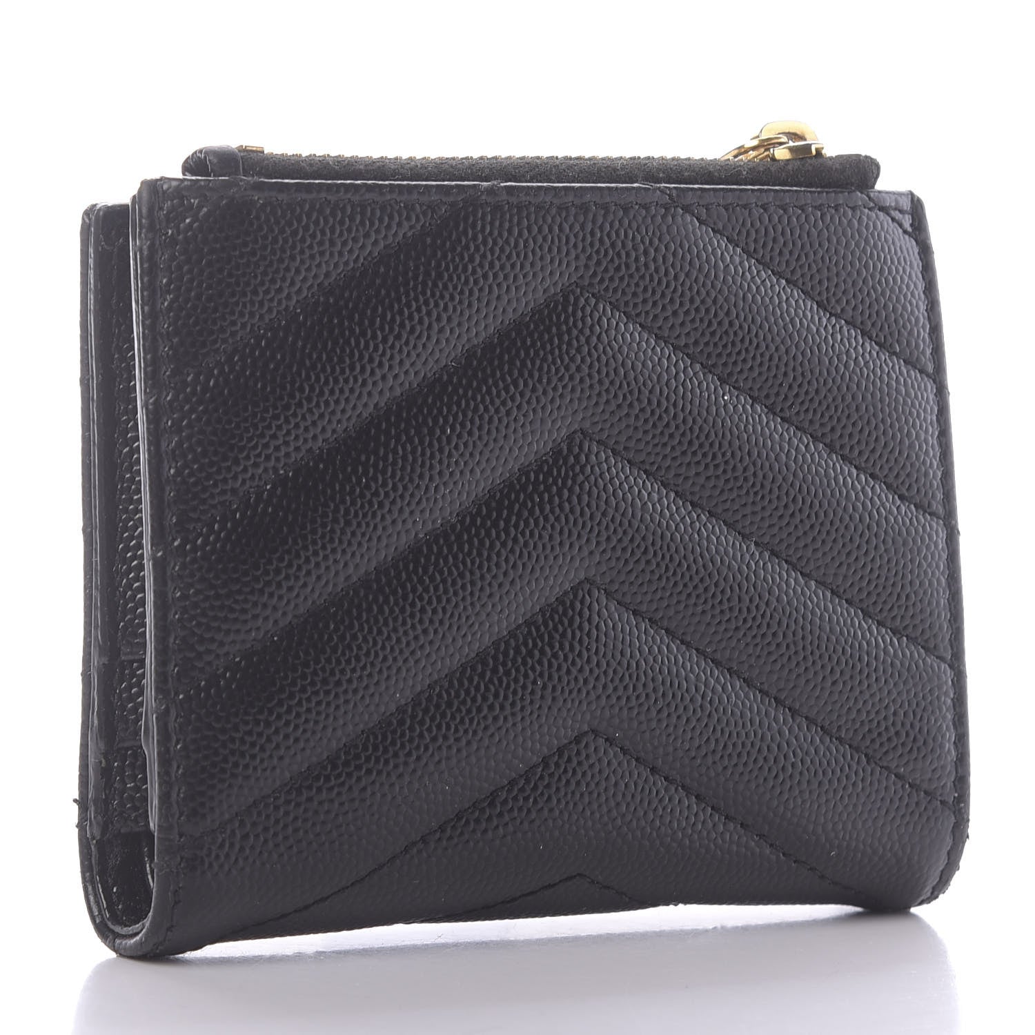 Saint Laurent Grain De Poudre Matelasse Chevron Monogram Zipped Card Case Black 3 of 9
