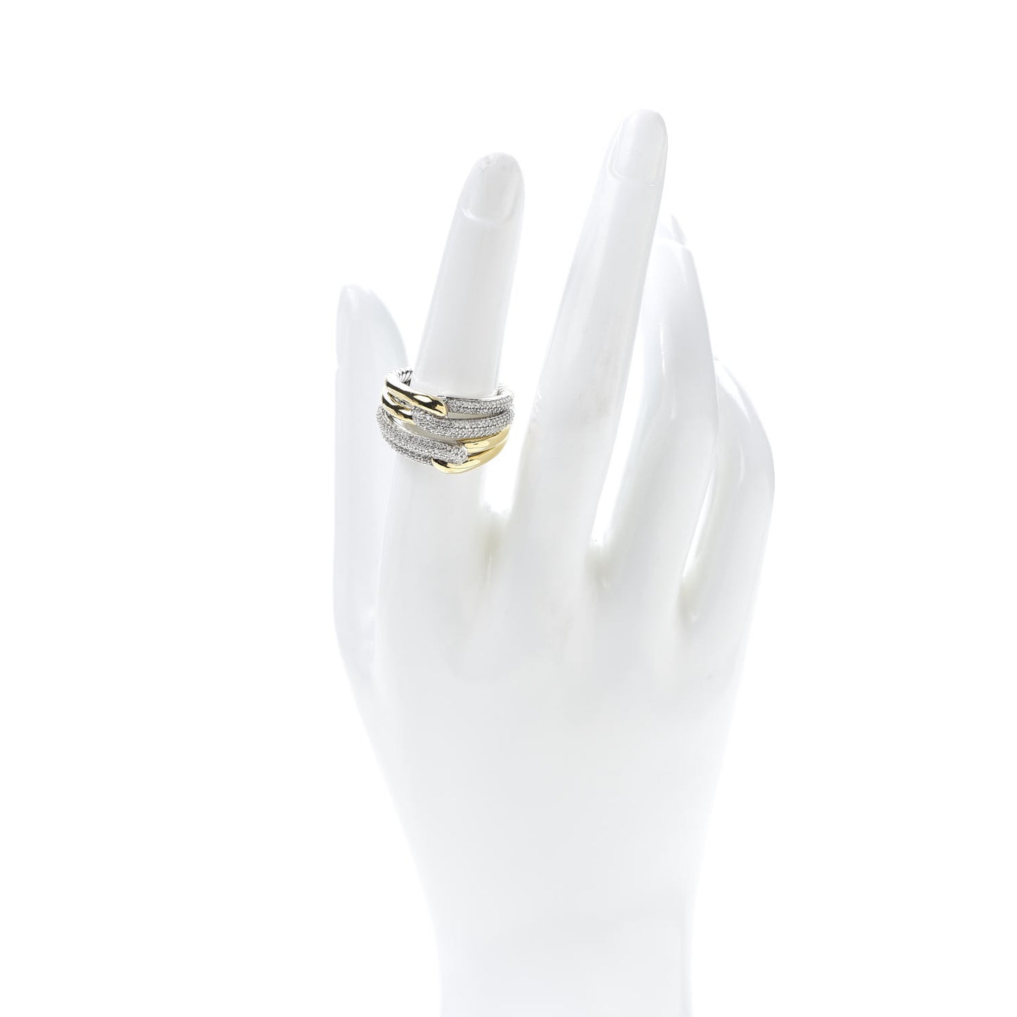Sterling Silver 18K Yellow Gold Diamond Double Loop Labyrinth Ring 54 6.75