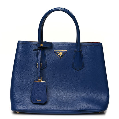 Prada Saffiano Cuir Medium Double Bag Bleuette Rosso 1 of 15