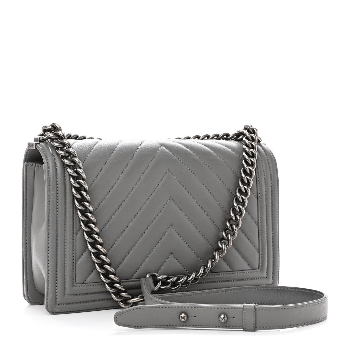 Lambskin Chevron Quilted New Medium Boy Flap Grey