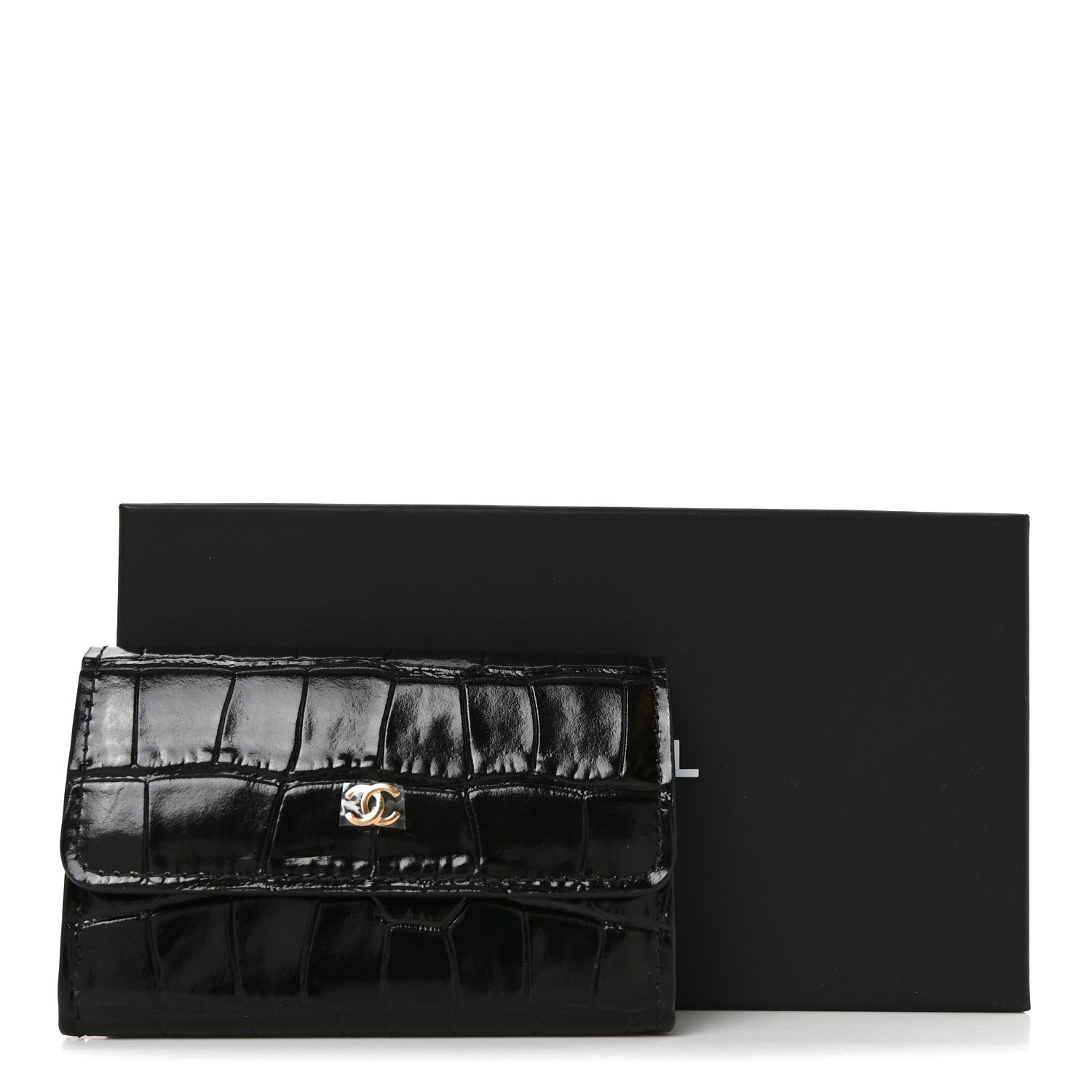 Chanel Calfskin Crocodile Embossed Crococo Flap Card Holder Black 9 of 9