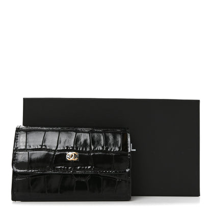 Chanel Calfskin Crocodile Embossed Crococo Flap Card Holder Black 9 of 9