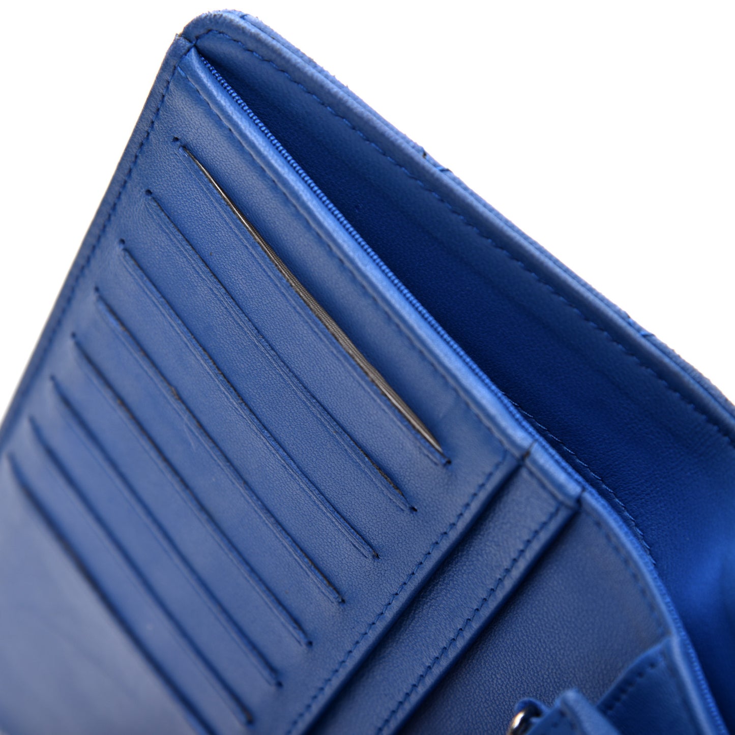 Lambskin Quilted Yen Wallet Blue