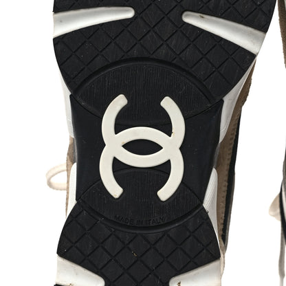 Chanel Mesh Suede Calfskin Womens CC Sneakers 38.5 White Black Beige Gold 6 of 11