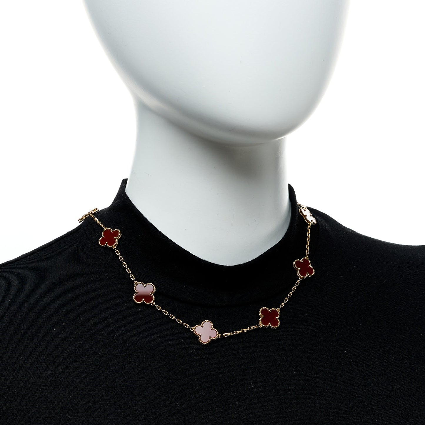 18K Yellow Gold Carnelian 10 Motifs Vintage Alhambra Necklace