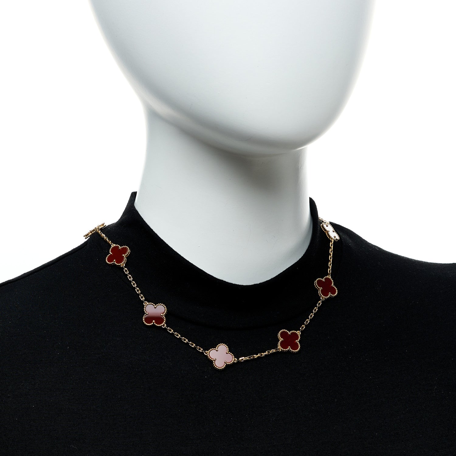 Van Cleef & Arpels 18K Yellow Gold Carnelian 10 Motifs Vintage Alhambra Necklace 2 of 6