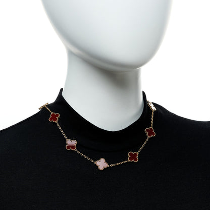 Van Cleef & Arpels 18K Yellow Gold Carnelian 10 Motifs Vintage Alhambra Necklace 2 of 6