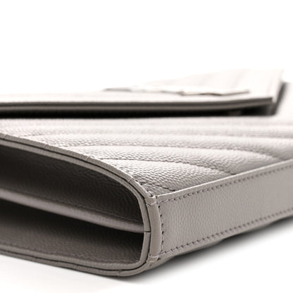 Saint Laurent Grain De Poudre Matelasse Chevron Monogram Chain Wallet Fog 9 of 11