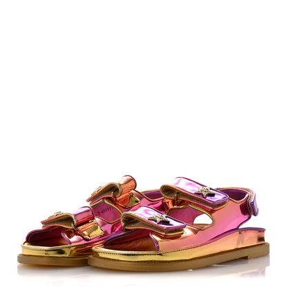 Chanel Metallic Laminated Calfskin Crystal Star CC Velcro Dad Sandals 38 Gold Multicolor 4 of 9