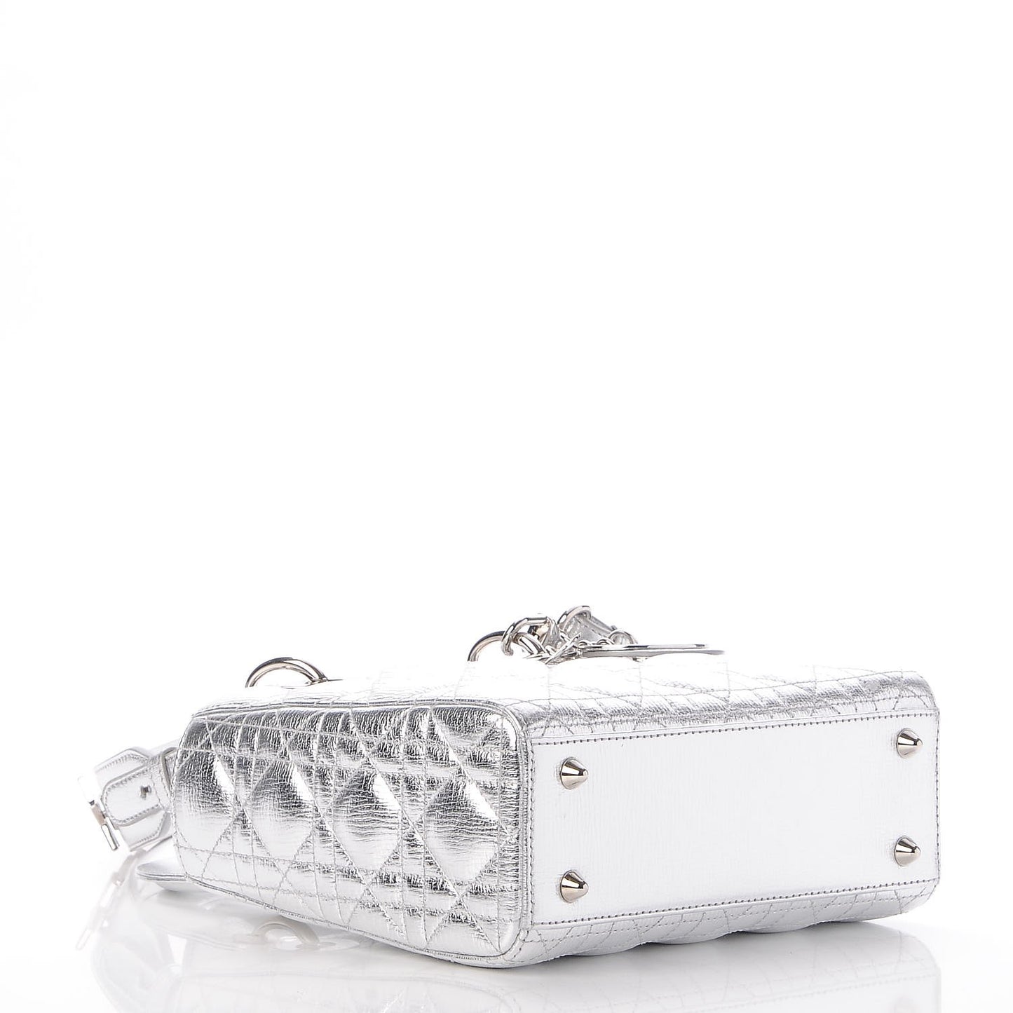 Metallic Grained Calfskin Cannage Small Lucky Badges My Lady Dior Silver