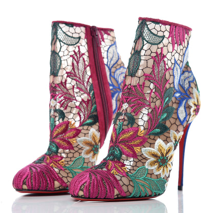 Christian Louboutin Mesh Guipure Wax LaceSuede Miss Tennis 100 Ankle Boots 37 Multicolor 3 of 9