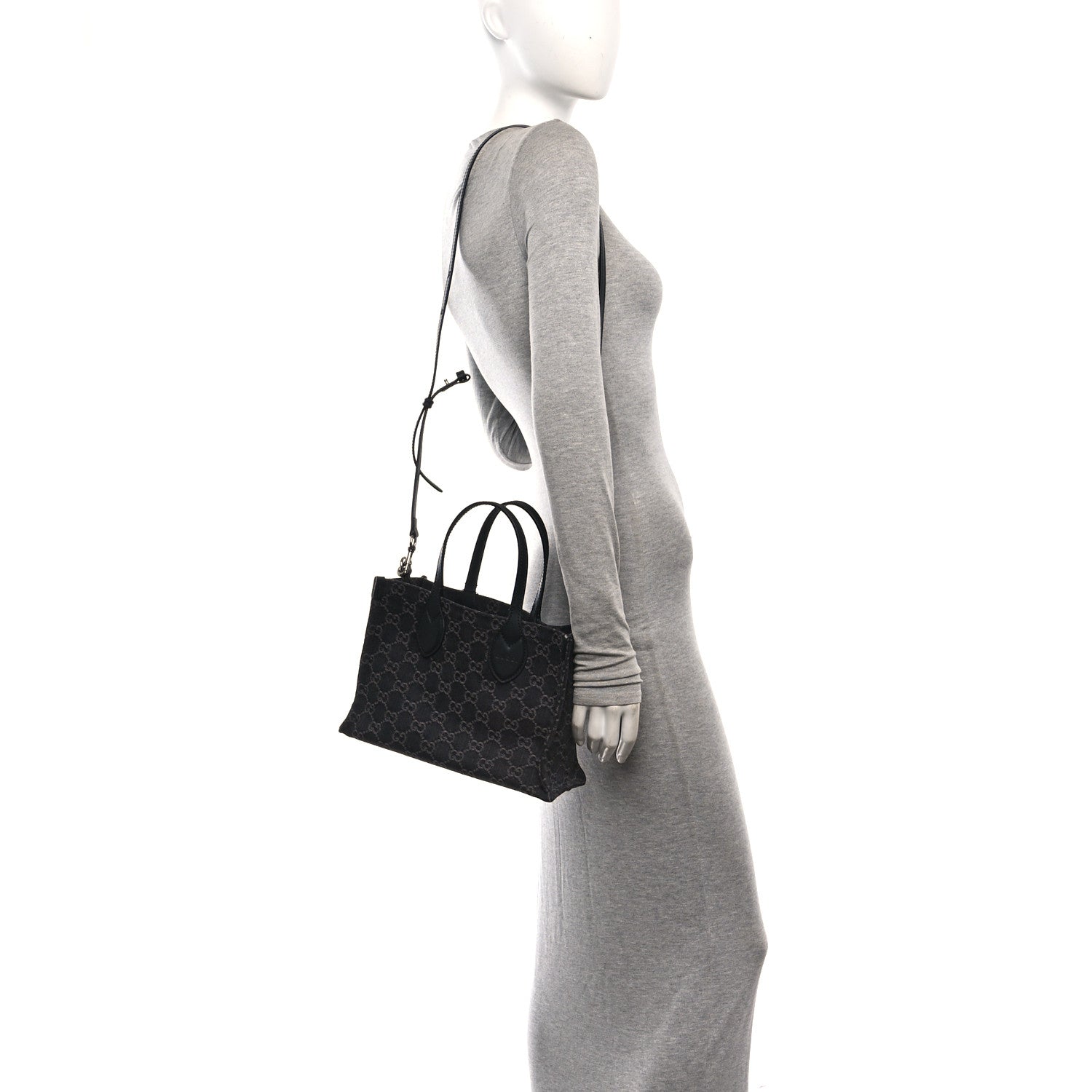 Gucci Denim Ophidia GG Monogram Tote Medium Black Grey 1924090