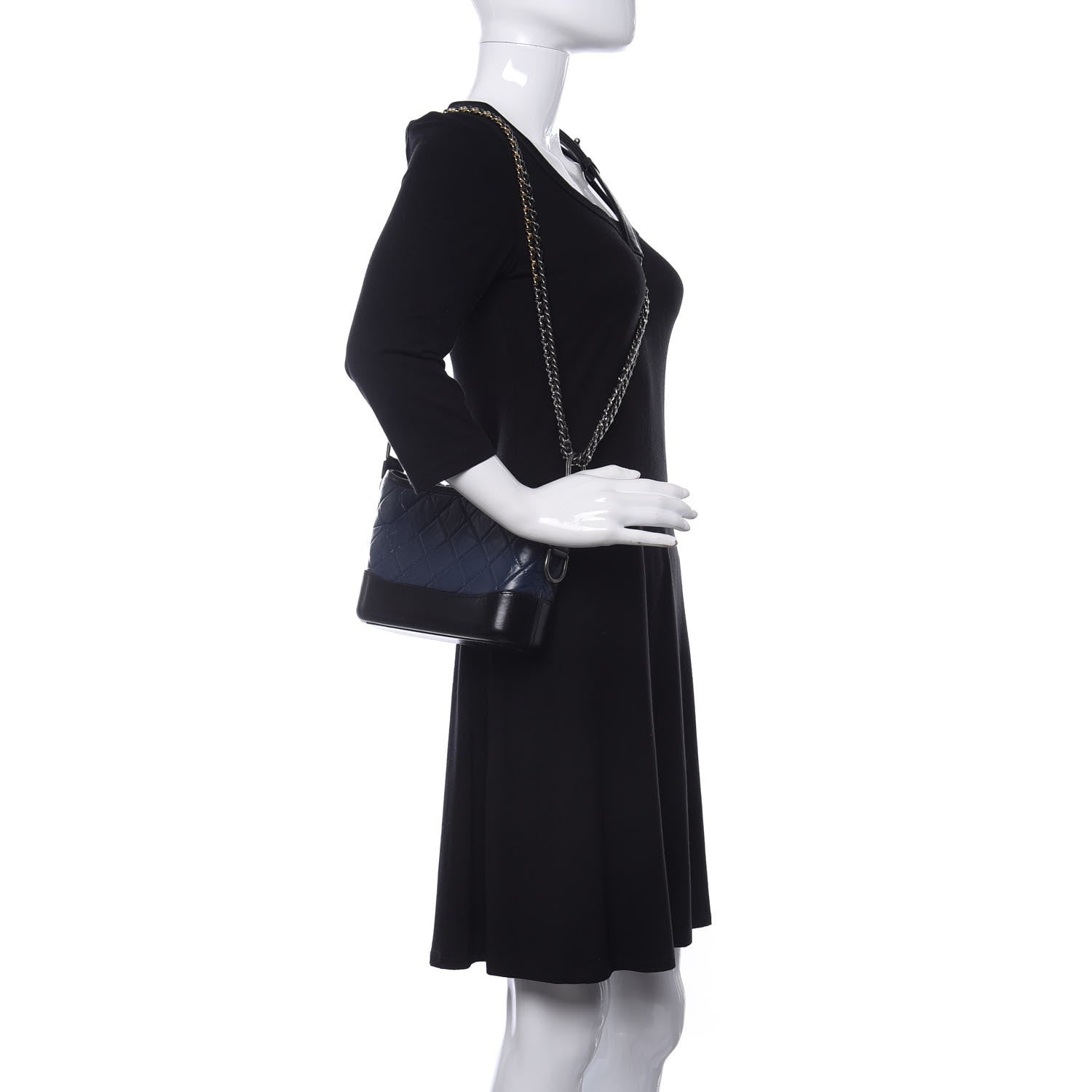 Chanel Aged Calfskin Quilted Small Gabrielle Hobo Navy Black 2 of 13